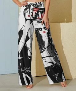 Wholesale 🎉 Nanu | Black & Red 'Fashion' Portraits Palazzo Pants - 👩 Women ⌛
