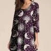 Brand new 🛒 Nanu | Purple & White Moon & Sun Three-Quarter Sleeve Empire-Waist Tunic - 👩 Women & Plus 🧨