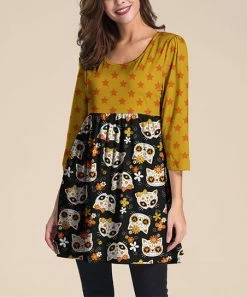 Brand new 🧨 Nanu | Black Stars & Cats Three-Quarter Sleeve Empire-Waist Tunic - Plus ⭐