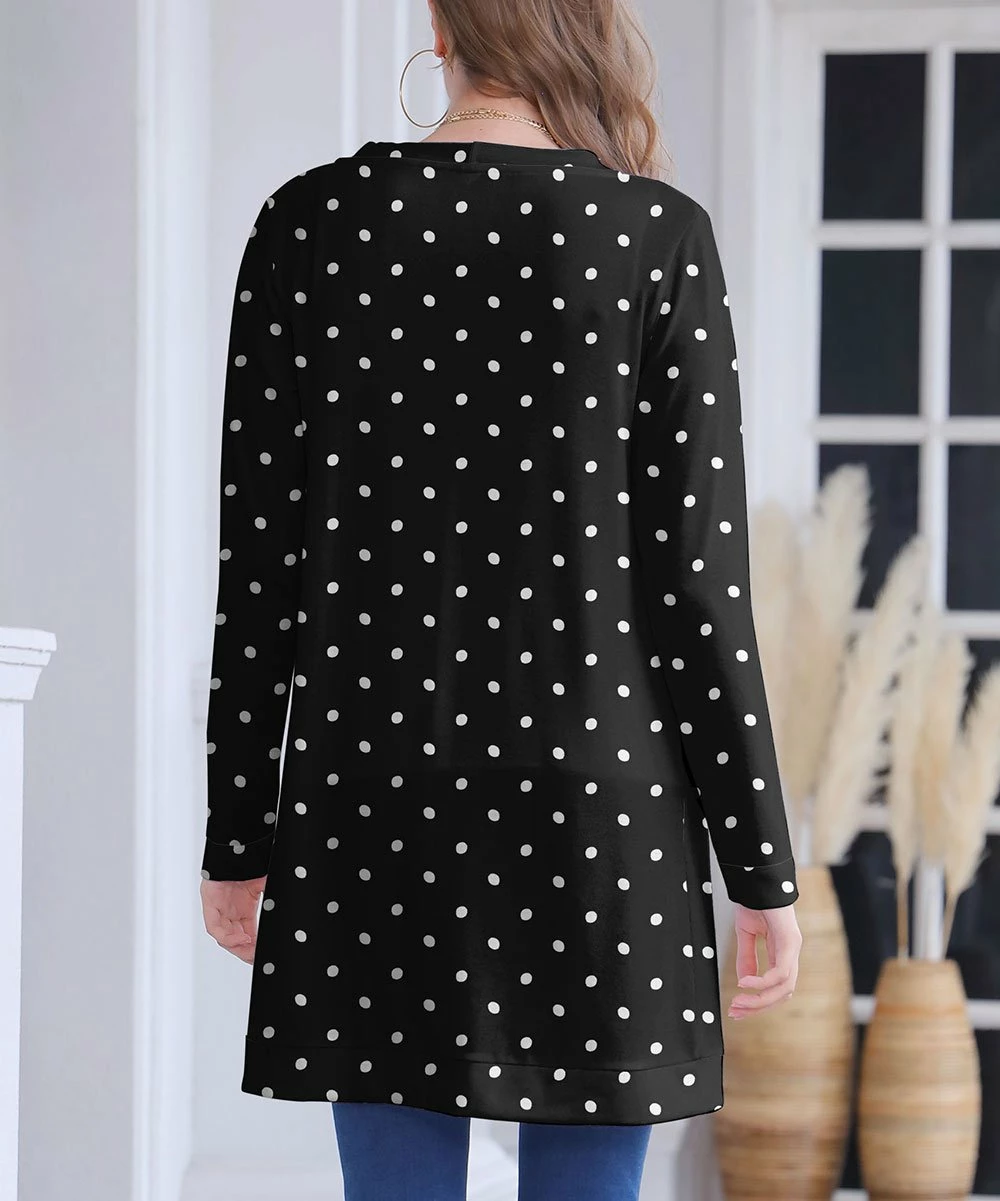Buy ⭐ Nanu | Black & White Polka Dot 🎁 Christmas Pug Hacci Open Cardigan - Plus ⌛ - Image 2