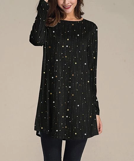 Discount โจ Nanu | Black & Gold Star Long-Sleeve Tunic - ๐ฉ Women & Plus ๐