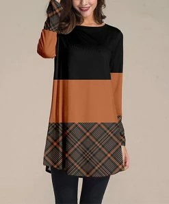 Outlet ⭐ Nanu | Orange & Dark Gray Plaid Long-Sleeve Tunic - Plus 🔔