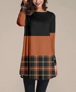 Buy 😀 Nanu | Orange & Black Plaid Long-Sleeve Tunic - Plus 😀
