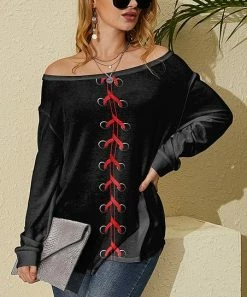 Promo 🤩 Nanu | Black & Red Lace-Print Hacci Boatneck Dolman Pullover - 👩 Women & Plus 👍