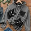 Outlet ✨ Nanu | Gray & Black Cat Pocket-Accent Hacci Drawstring Hoodie - Plus ❤️