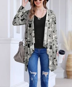 Hot Sale 👍 Nanu | Gray & Black Celestial Owl Drape Cardigan - 👩 Women & Plus ❤️