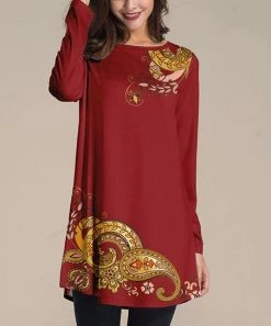 Flash Sale 🔔 Nanu | Red & Yellow Paisley Long-Sleeve Tunic - 👩 Women 🌟