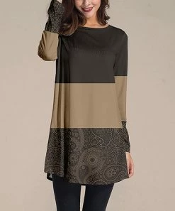 Outlet 🧨 Nanu | Brown Paisley Color Block Long-Sleeve Tunic - 👩 Women 🌟