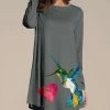 Cheap 🤩 Nanu | Dark Gray & Pink Hummingbird Long-Sleeve Tunic - Plus 🥰