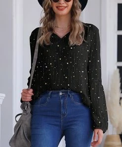 Budget ๐ Nanu | Black & Golden Stars V-Neck Chiffon Tunic - ๐ฉ Women & Plus ๐