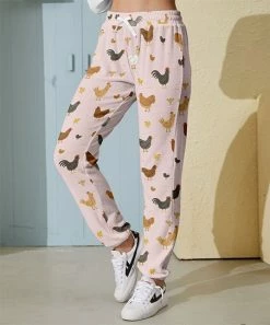 Deals 😀 Nanu | Light Pink & Mustard Hen Rooster Hacci Joggers - 👩 Women & Plus 😉