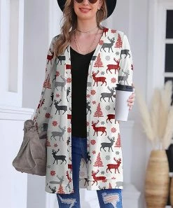 Hot Sale ✔️ Nanu | White & Red Reindeer Hacci Open Cardigan - Plus 😉