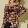 Best Sale 😉 Nanu | Dark Brown & Tan Abstract Hacci Boatneck Dolman Pullover - 👩 Women 🔔
