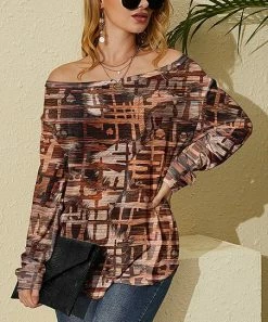 Best Sale 😉 Nanu | Dark Brown & Tan Abstract Hacci Boatneck Dolman Pullover - 👩 Women 🔔