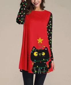 Brand new 😍 Nanu | Red & Black 🔔 Christmas Lights Cat Long-Sleeve Tunic - Plus ❤️