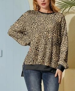 Wholesale 🥰 Nanu | Brown & Black Small Leopard Pullover - Plus 🎁
