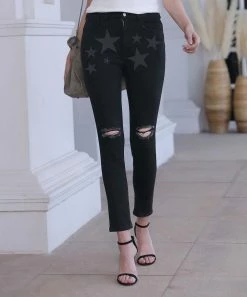 Best Sale 😍 Nanu | Black Stars Ripped Skinny 👖 Jeans - 👩 Women 🧨