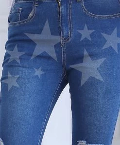 Wholesale 🥰 Nanu | Denim Blue Stars Rinse Wash Ripped Skinny 👖 Jeans - 👩 Women ⭐