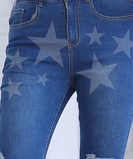 Wholesale ๐ฅฐ Nanu | Denim Blue Stars Rinse Wash Ripped Skinny ๐ Jeans - ๐ฉ Women โญ