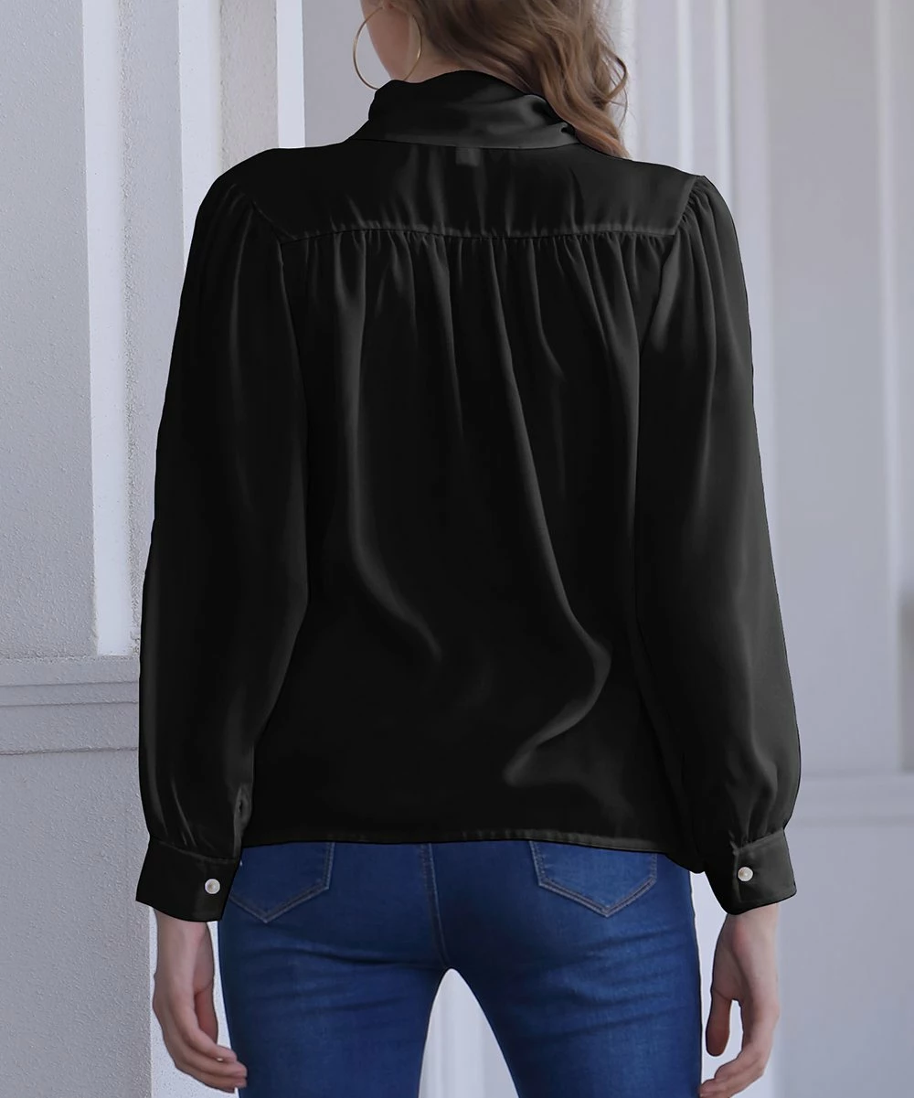 Buy โค๏ธ Nanu | Black Bow-Neck Chiffon Tunic - ๐ฉ Women ๐ - Image 3