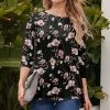 Buy ❤️ Nanu | Black & Pink Floral Three-Quarter Sleeve Tunic - 👩 Women 💯