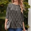 Hot Sale 🎉 Nanu | Black Multicolor Flowers Round Neck Three-Quarter Sleeve Tunic - 👩 Women ✔️