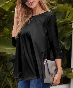 New 🤩 Nanu | Black Three-Quarter Sleeve Tunic - 👩 Women 😉
