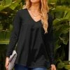Hot Sale ⌛ Nanu | Black V-Neck Long-Sleeve Curved-Hem Tunic - 👩 Women ❤️