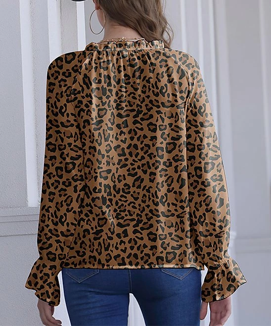 Hot Sale ๐ฏ Nanu | Brown & Black Leopard V-Neck Chiffon Tunic - ๐ฉ Women ๐ - Image 2