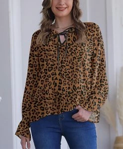 Hot Sale 💯 Nanu | Brown & Black Leopard V-Neck Chiffon Tunic - 👩 Women 👍