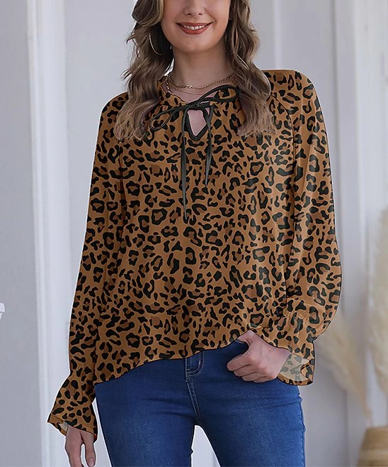 Hot Sale ๐ฏ Nanu | Brown & Black Leopard V-Neck Chiffon Tunic - ๐ฉ Women ๐