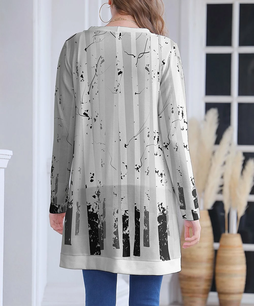 Budget β Nanu | Cream & Gray Abstract Hacci Open Cardigan - π© Women π - Image 2