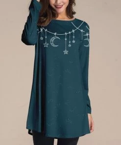 Flash Sale 💯 Nanu | Teal & White Moon Long-Sleeve Tunic - 👩 Women & Plus ✨