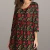Discount 🛒 Nanu | Red & Black Floral Three-Quarter Sleeve Empire-Waist Tunic - 👩 Women ⌛