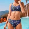Top 10 😍 Nanu | Dark Blue Leaves Scoop Neck 👙 Bikini Top & Bottoms - Plus 😉
