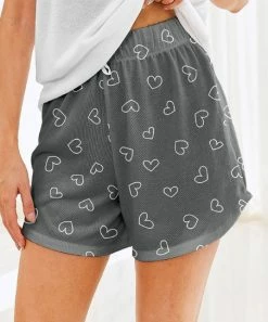Cheap ⭐ Nanu | Dark Gray & White Heart Hacci Drawstring Shorts - 👩 Women ✔️