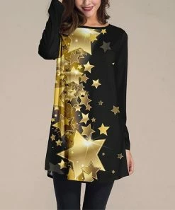 Flash Sale ⭐ Nanu | Black & Golden Stars Long-Sleeve Tunic - 👩 Women & Plus 🌟