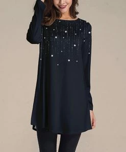 Buy 🌟 Nanu | Dark Blue & White Stars Long-Sleeve Tunic - 👩 Women & Plus ⭐