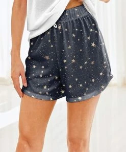 Discount 🎁 Nanu | Dark Blue & Golden Star Hacci Drawstring Shorts - 👩 Women & Plus ⭐