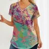 Wholesale 🌟 Nanu | Green & Purple Brushstroke Hacci V-Neck Curved-Hem Tee - Plus 😀
