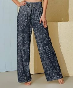 Cheap ๐ Nanu | Dark Gray-Blue Paisley Palazzo Pants - Plus ๐ฅ