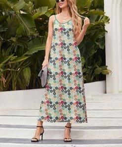 Buy 🔔 Nanu | Green & Pink Flowers Cami-Strap Maxi 👗 Dress - Plus 👏
