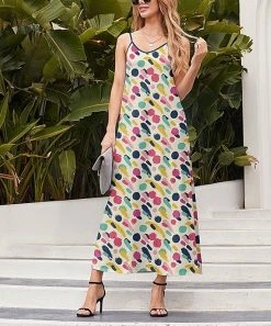 Coupon ❤️ Nanu | Cream Polka Dot Cami-Strap Maxi 👗 Dress - 👩 Women 😍