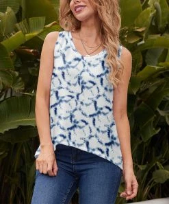 Hot Sale 😀 Nanu | White & Blue Tie-Dye Circles V-Neck Tank - Plus 👍