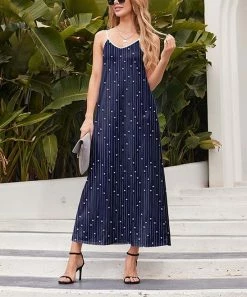 Cheap 😀 Nanu | Dark Blue & White Star Cami-Strap Maxi 👗 Dress - 👩 Women & Plus 😀