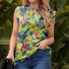 Discount ⌛ Nanu | Yellow & Blue Tropical Flutter-Sleeve Chiffon Tank - 👩 Women ❤️