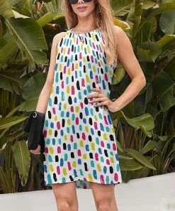 Cheapest 🧨 Nanu | White & Vibrant Dots Ruched-Neck Sleeveless Tunic 👗 Dress - Plus ✨