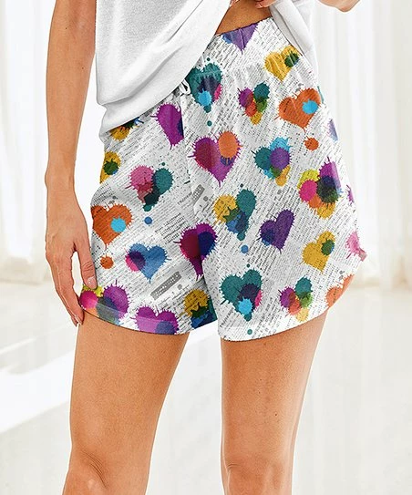Best deal ๐ Nanu | White & Purple Splatter Hearts Hacci Drawstring Shorts - ๐ฉ Women ๐งจ