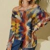 Best Sale 🥰 Nanu | Orange Multicolor Abstract Hacci Boatneck Dolman Pullover - 👩 Women 💯