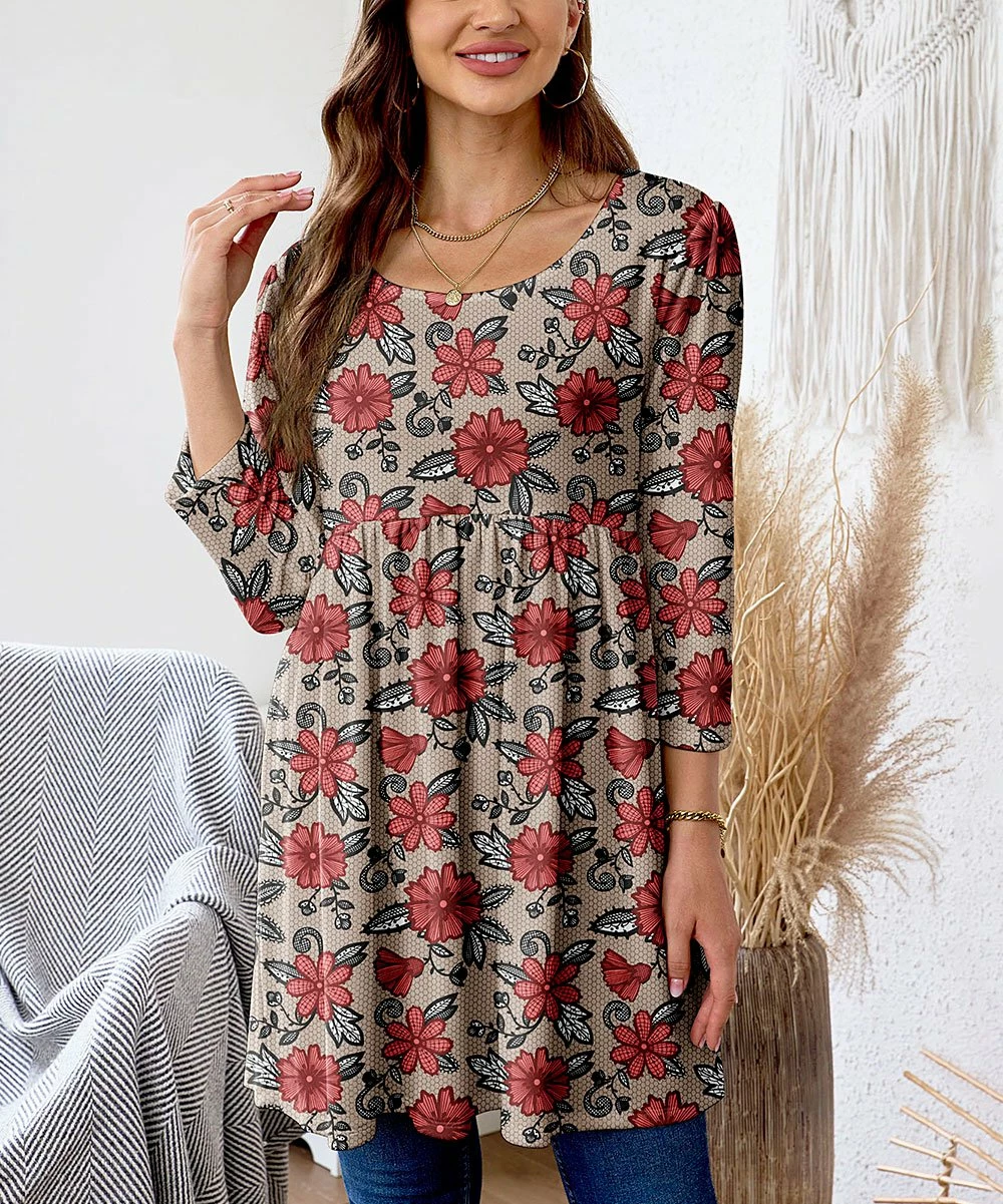 Top 10 โค๏ธ Nanu | Red & Black Floral Velvet Tunic - ๐ฉ Women ๐งจ - Image 2